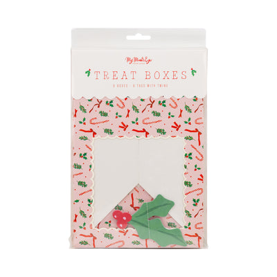 Pink Candy Cane and Holly Cookie Boxes