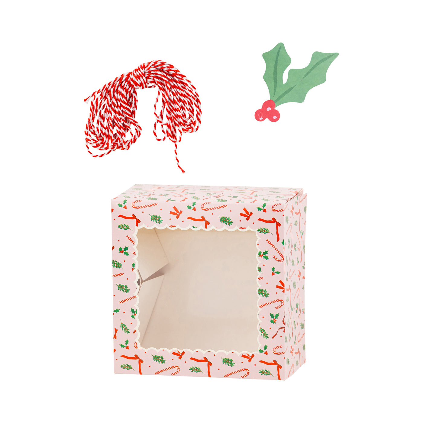 Pink Candy Cane and Holly Cookie Boxes