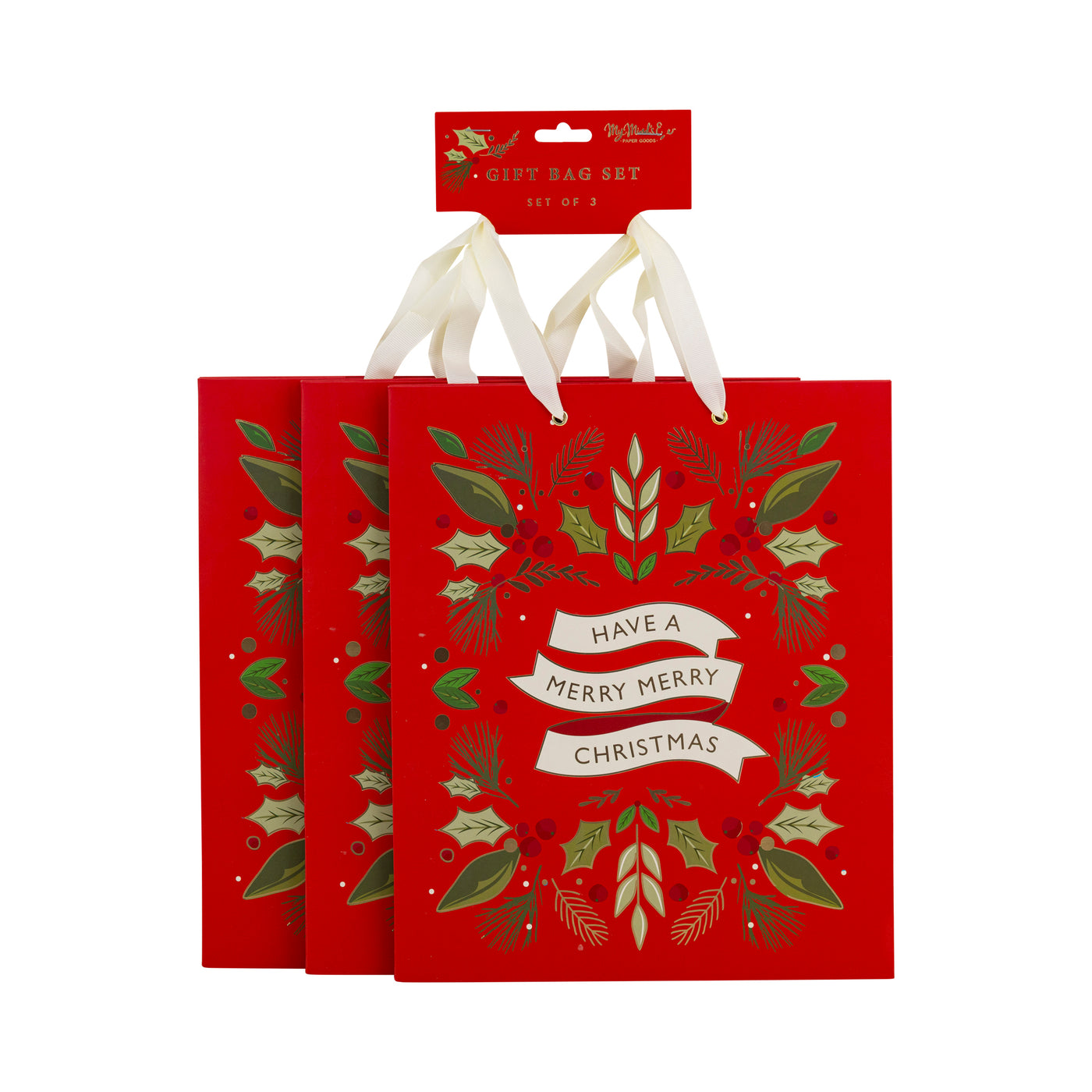 Red Merry Christmas Gift Bag Set