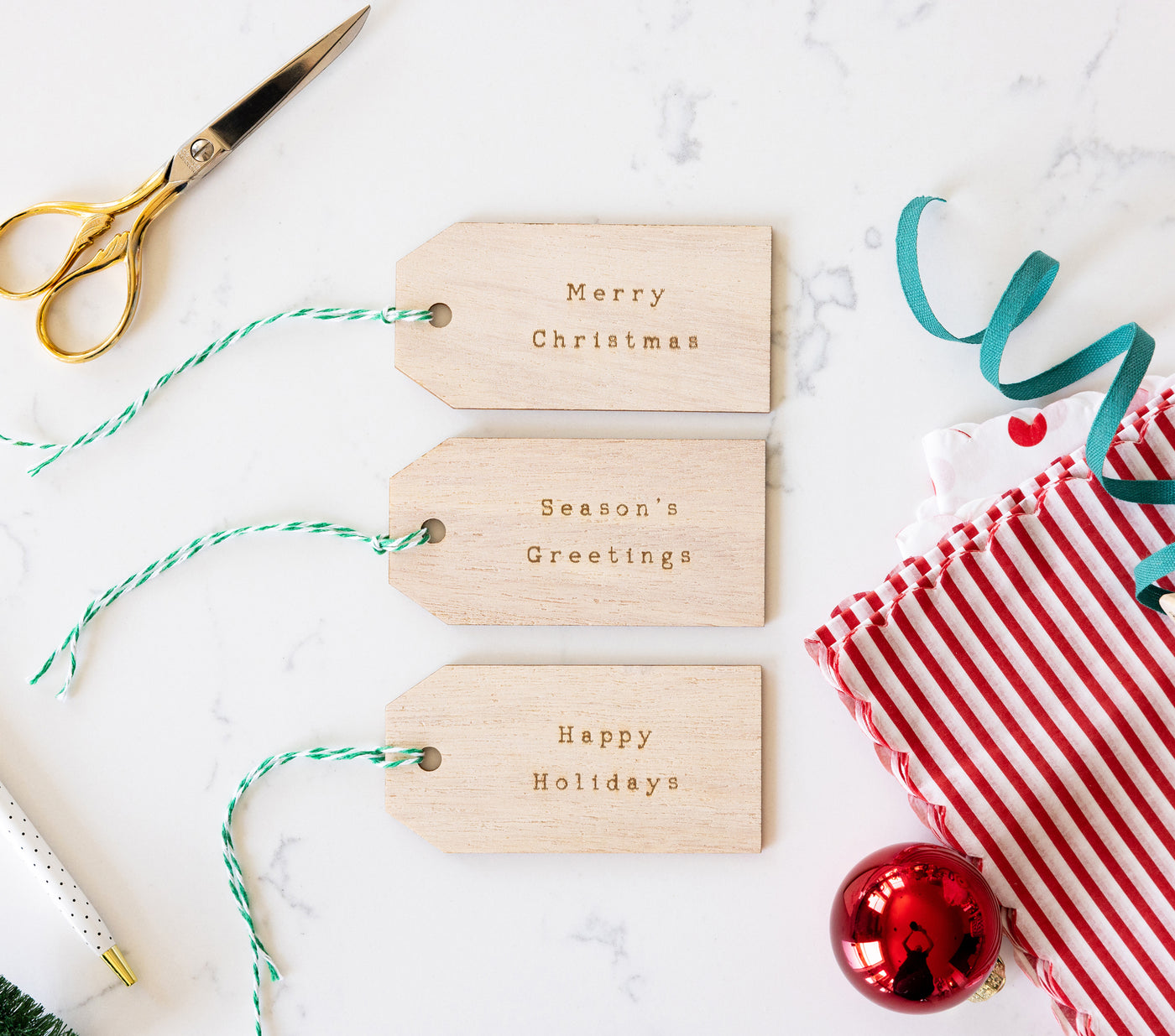 Christmas Titles Etched Wood Gift Tag Set