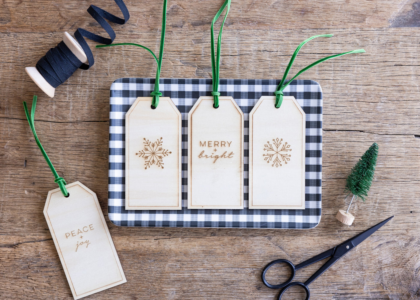 Christmas Titles Etched Wood Gift Tag Set