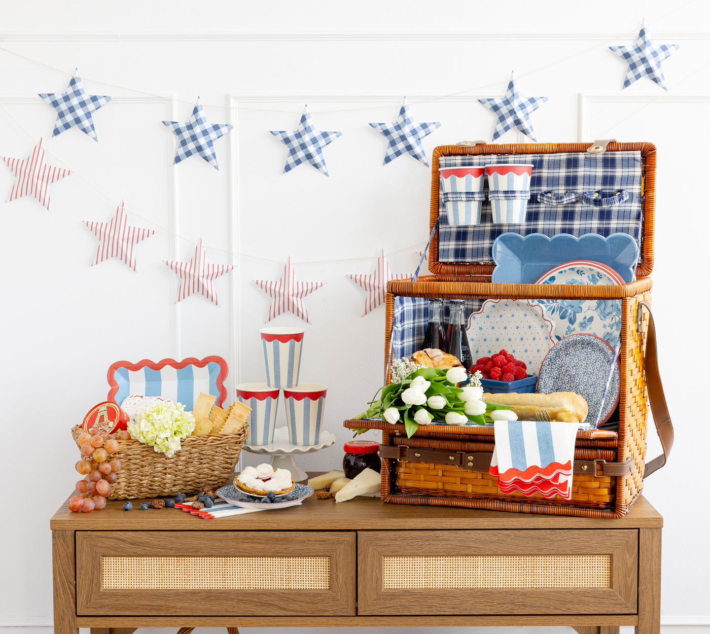 Blue Plaid Hanging Stars Banner