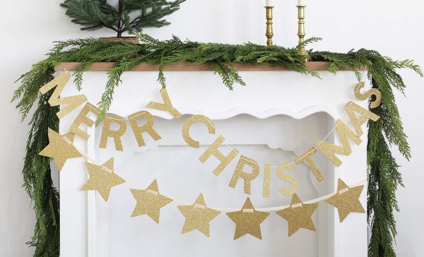 Chunky Gold Glitter Merry Christmas Banner