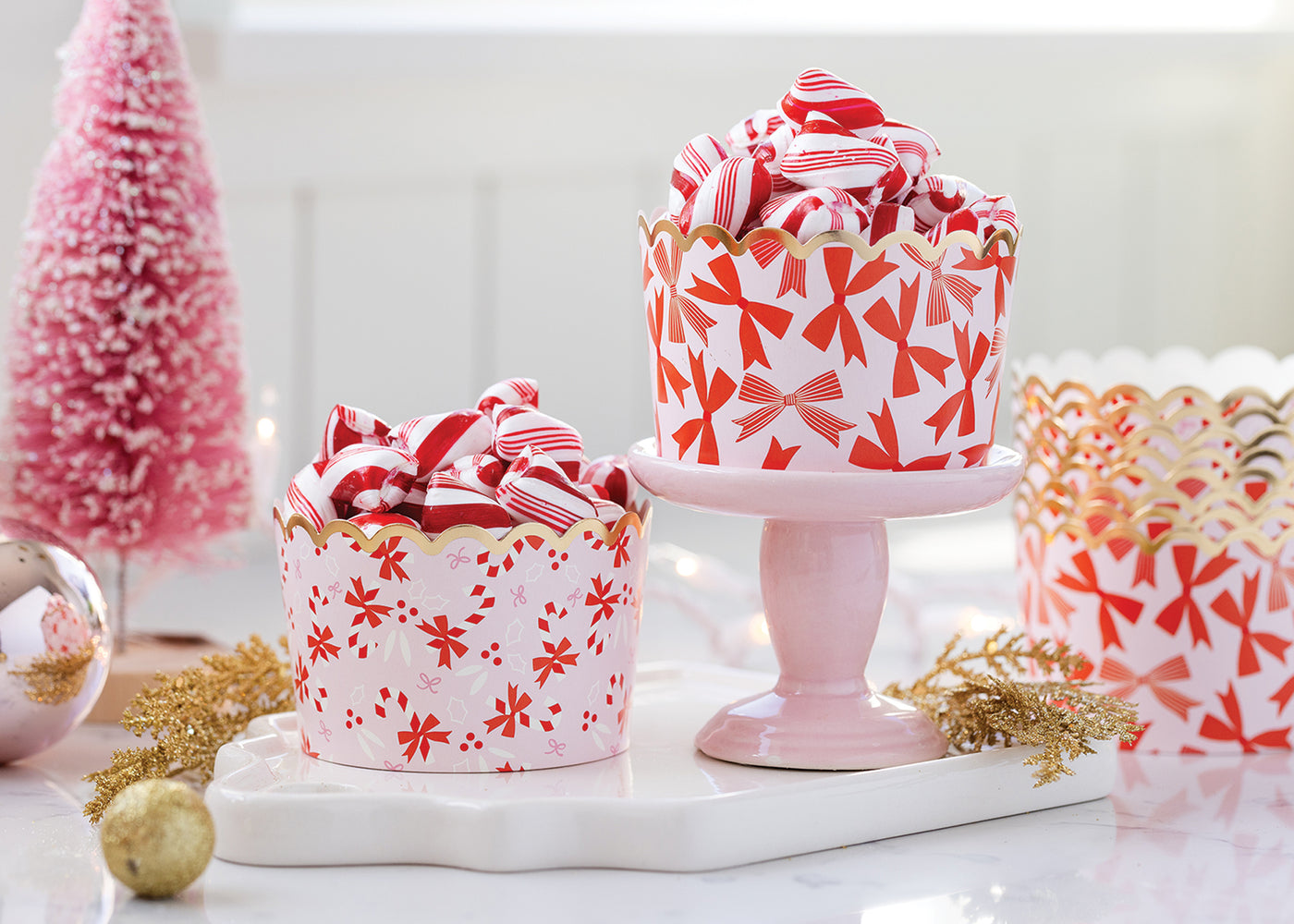 Foiled JUMBO Bows on Pink 8 oz Baking Cups (40 ct)