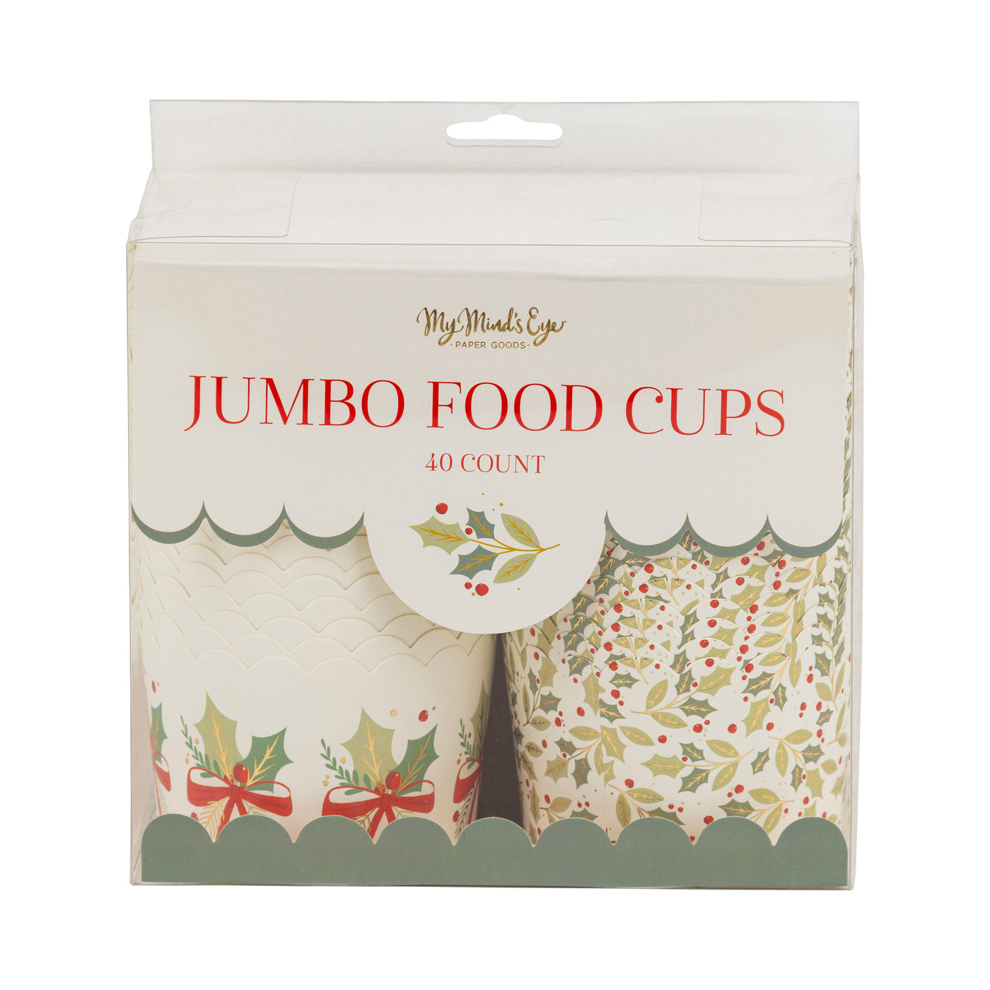 Foiled JUMBO Holly Bows 8 oz Baking Cups (40 ct)