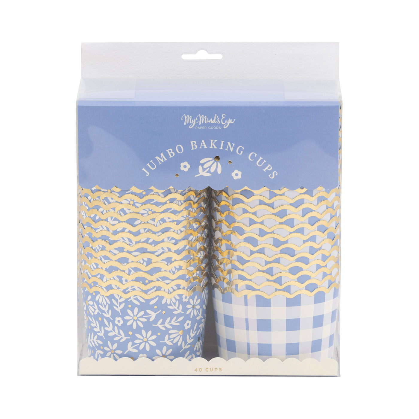 JUMBO Foiled Blue Gingham Floral Baking Cup