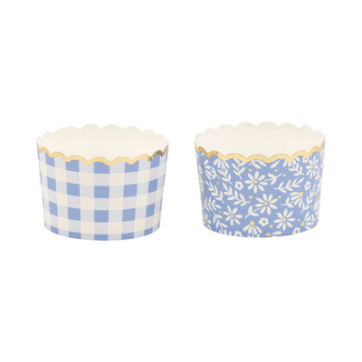 JUMBO Foiled Blue Gingham Floral Baking Cup