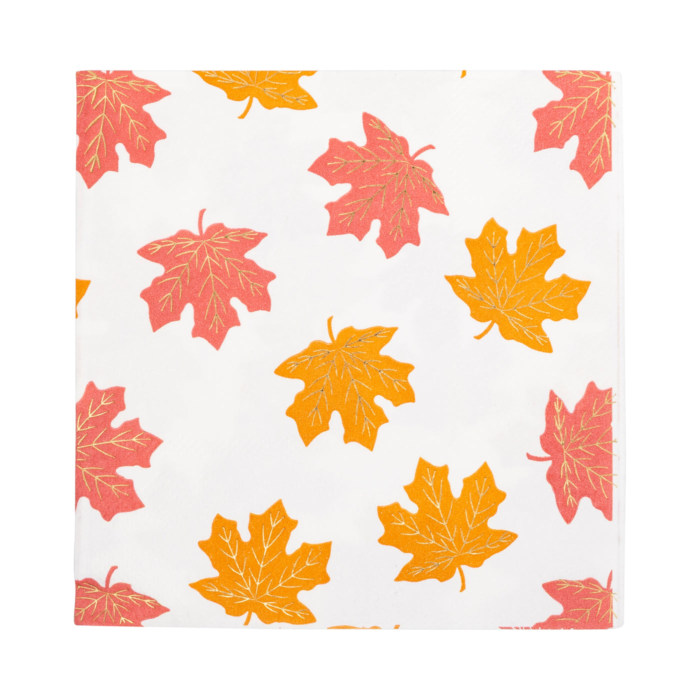 Gold Foil Falling Leaves Cocktail Napkin