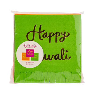 Foiled Happy Diwali Fringed Cocktail Napkin