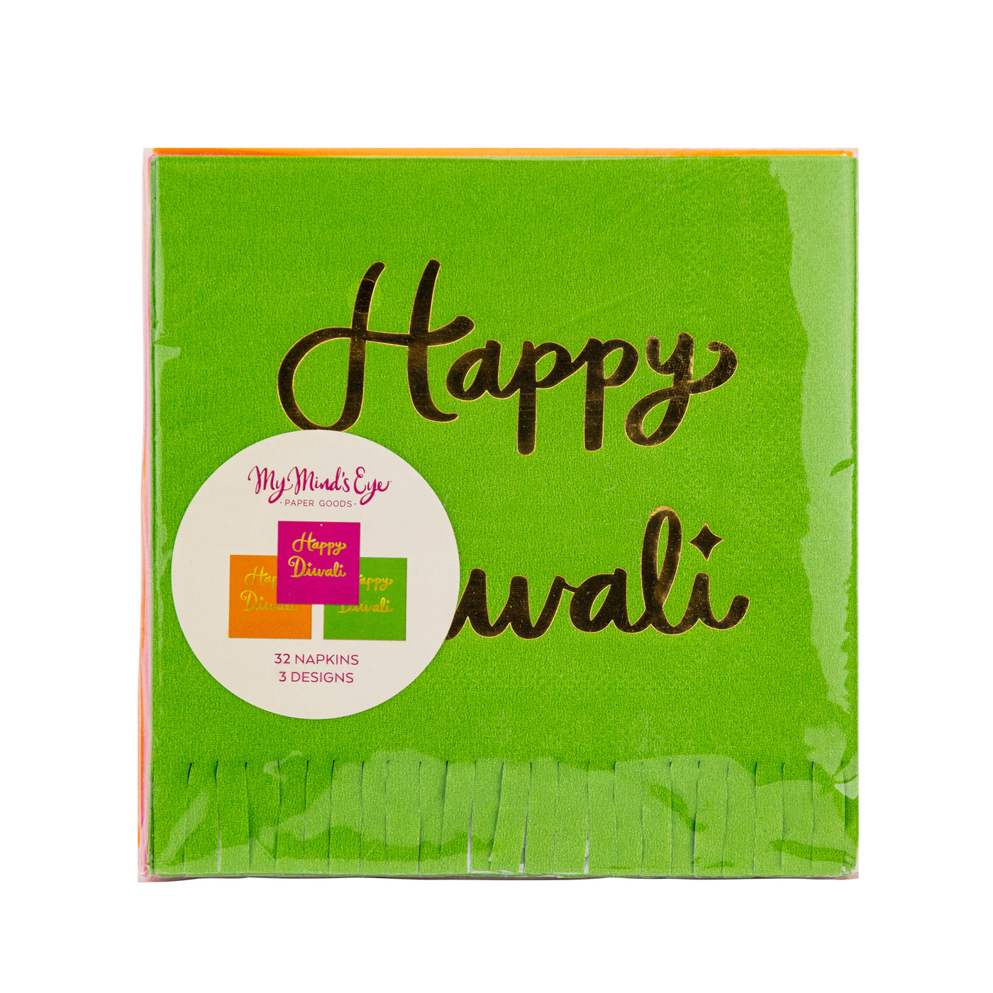 Foiled Happy Diwali Fringed Cocktail Napkin