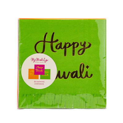 Foiled Happy Diwali Fringed Cocktail Napkin