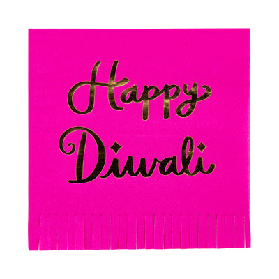 Foiled Happy Diwali Fringed Cocktail Napkin