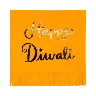 Foiled Happy Diwali Fringed Cocktail Napkin