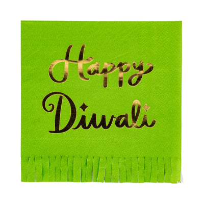 Foiled Happy Diwali Fringed Cocktail Napkin
