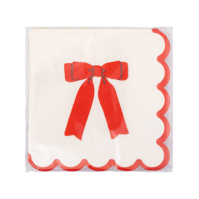 Red Bow Scallop Cocktail Napkin