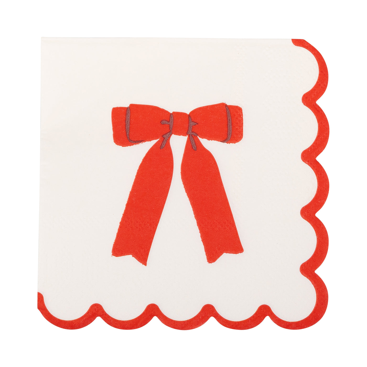 Red Bow Scallop Cocktail Napkin