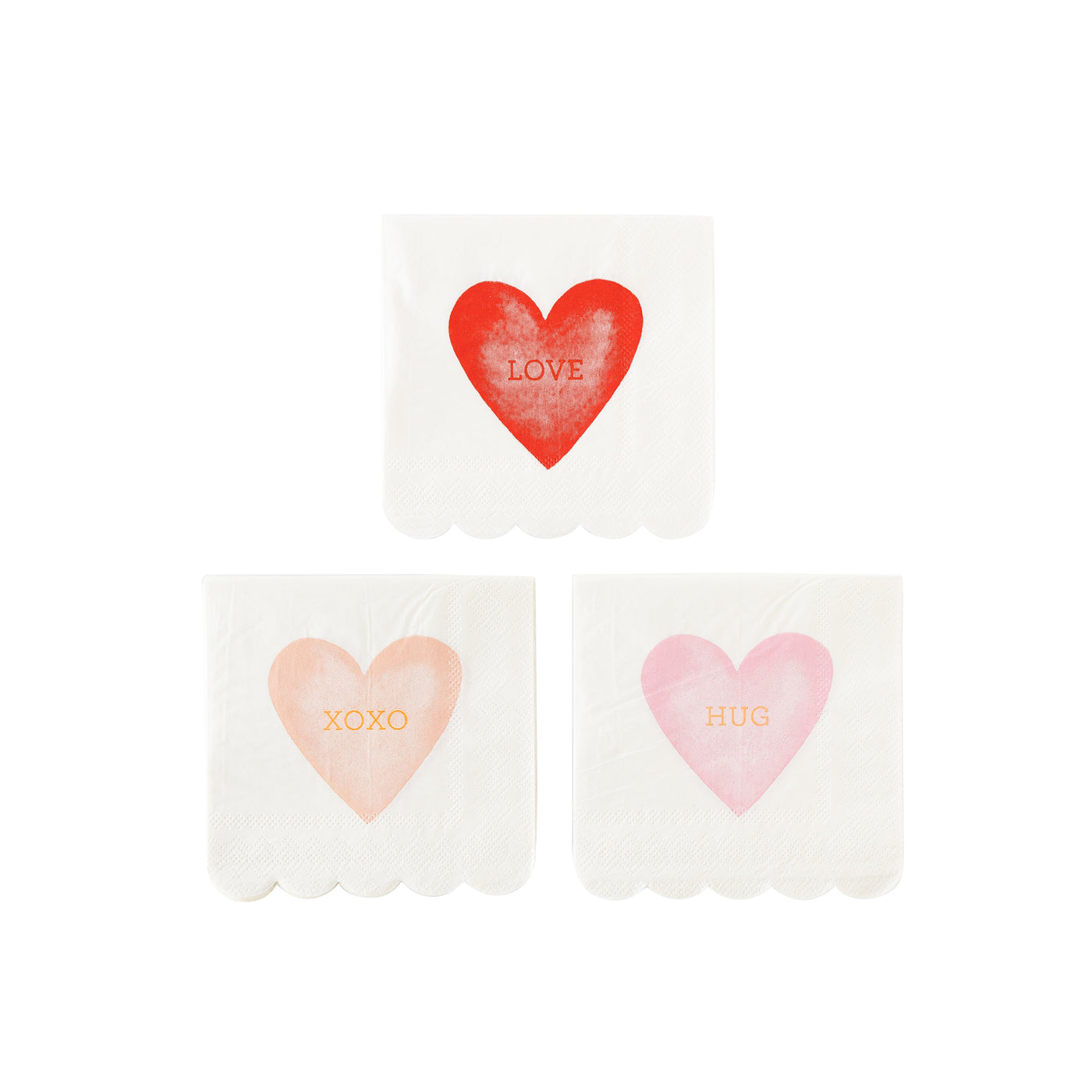 Watercolor Heart Scallop Cocktail Napkin Set