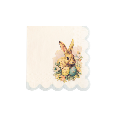 Vintage Easter Bunny Scallop Paper Cocktail Napkin