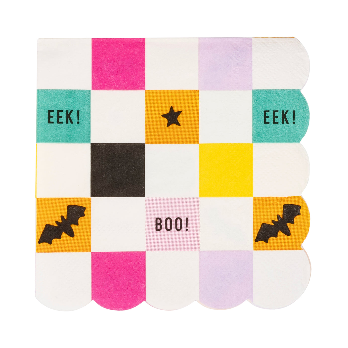 Halloween Checkerboard Scallop Paper Cocktail Napkin