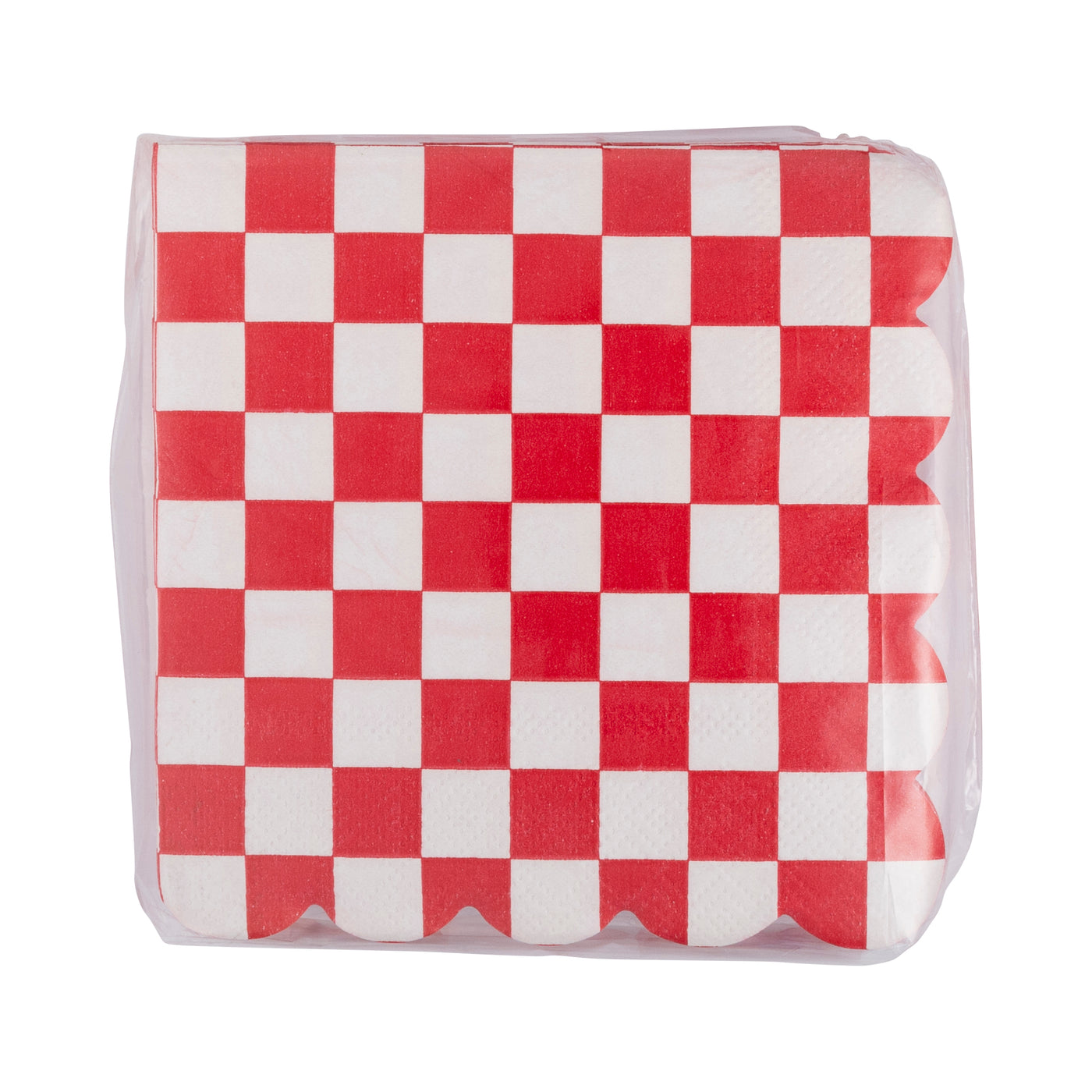 Red Checkerboard Scallop Cocktail Napkin