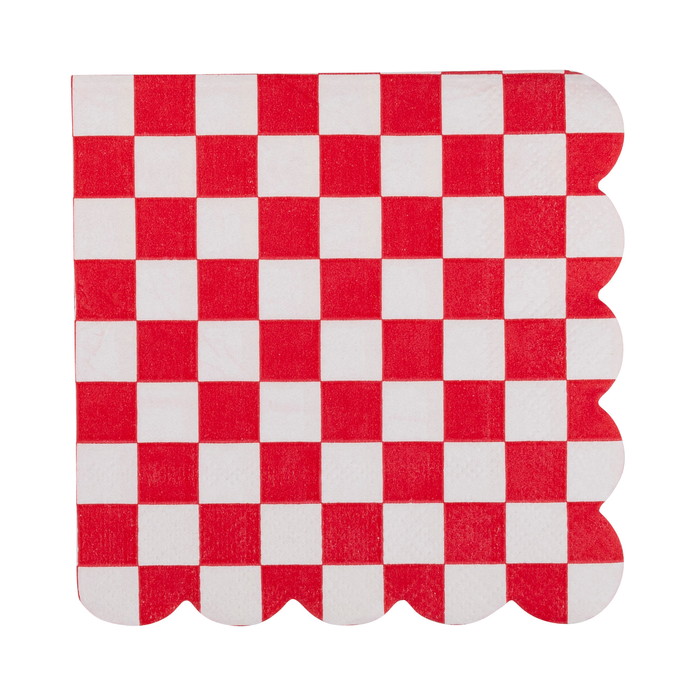 Red Checkerboard Scallop Cocktail Napkin