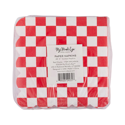 Red Checkerboard Scallop Cocktail Napkin