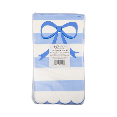 Blue Stripe Bow Scallop Guest Napkin