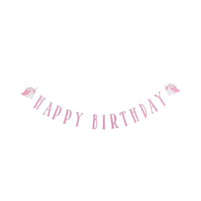 Pink Unicorn Happy Birthday Banner