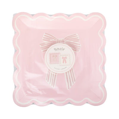 Large Pink Bows Paper Plate Set