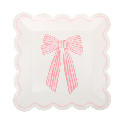 Large Pink Bows Paper Plate Set