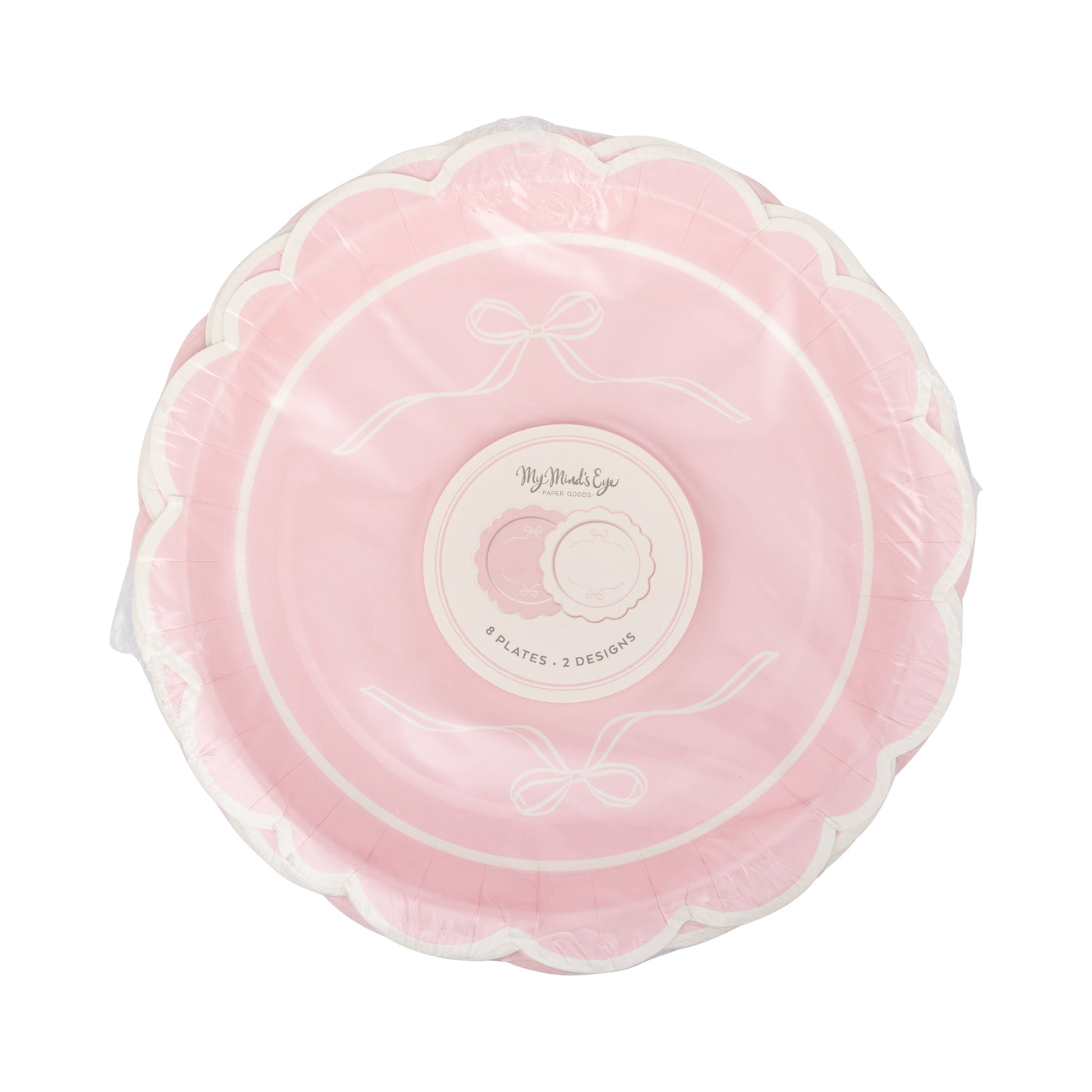 Round Pink Bows Paper Plate