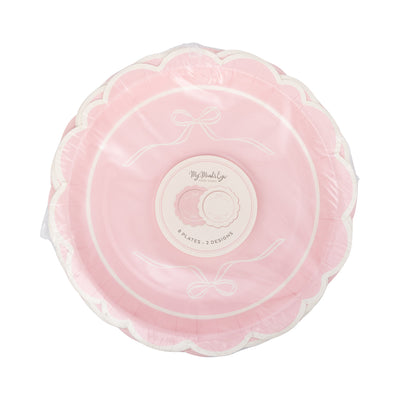 Round Pink Bows Paper Plate