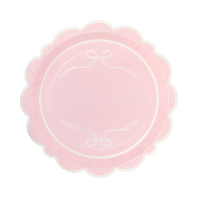 Round Pink Bows Paper Plate