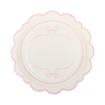 Round Pink Bows Paper Plate