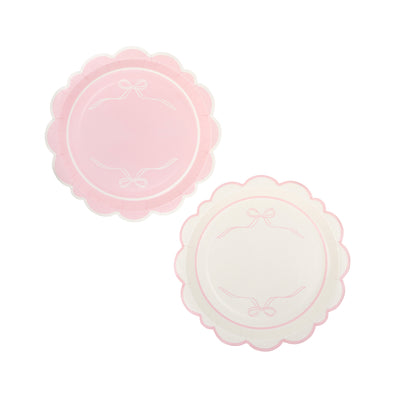 Round Pink Bows Paper Plate