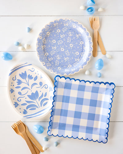 Blue Gingham Paper Plate