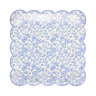 Blue Floral Paper Plate