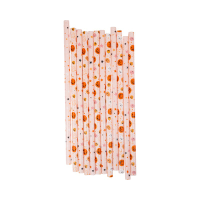 Pink/Orange Pumpkins Reusable Straws