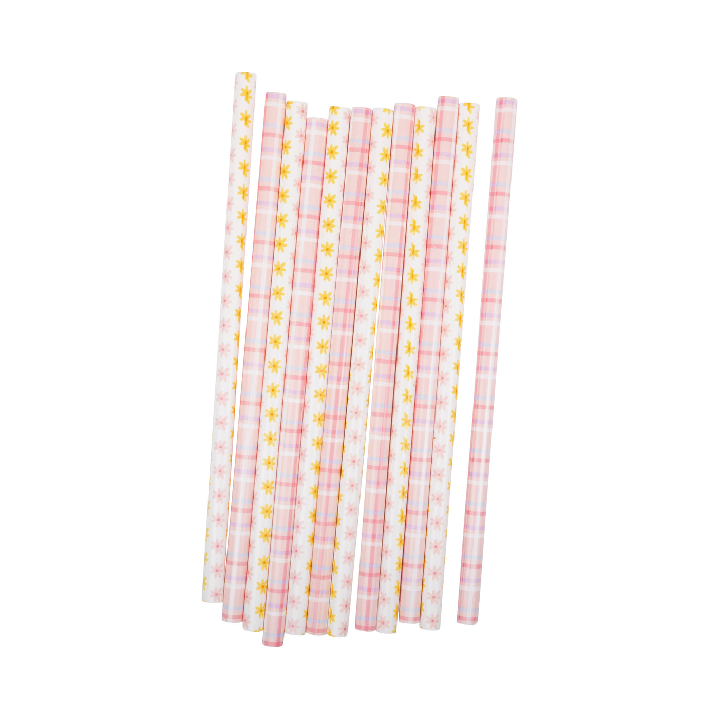 Pink Plaid Flowers Reusable Straws