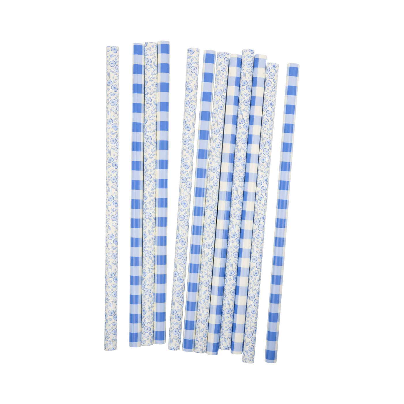 Blue Plaid Floral Reusable Straws