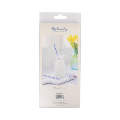 Blue Plaid Floral Reusable Straws