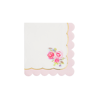 Tea Party Rose Corner Paper Cocktail Napkin