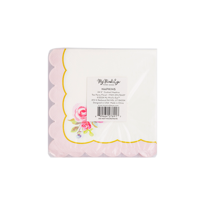 Tea Party Rose Corner Paper Cocktail Napkin