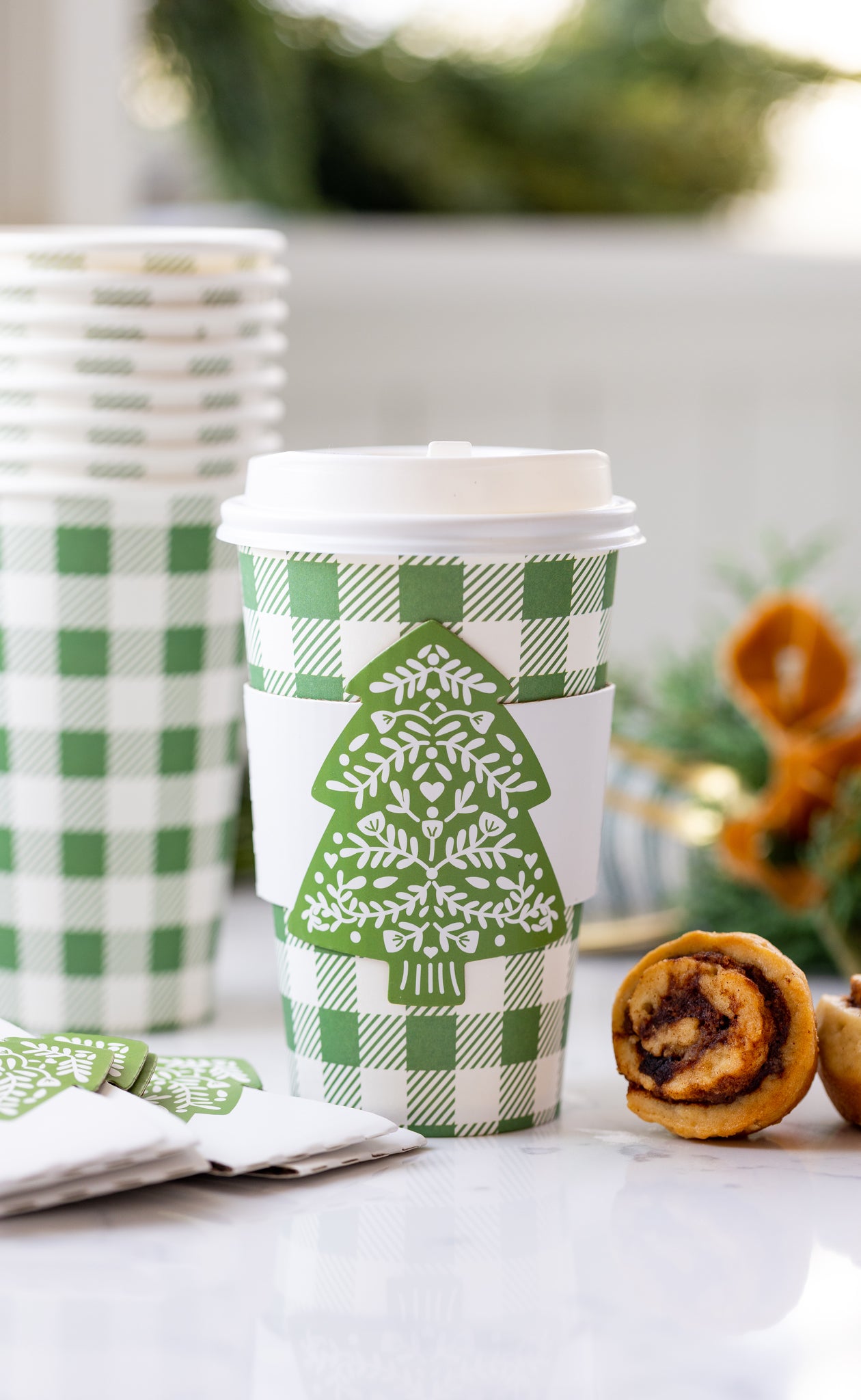 Green Christmas Tree Plaid To-Go Cups 8 ct