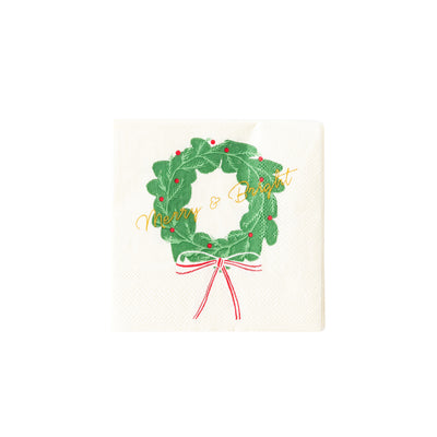 Merry Wreath Paper Cocktail Napkin