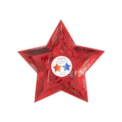 Blue and Red Foil Star Shaped Paper Plate