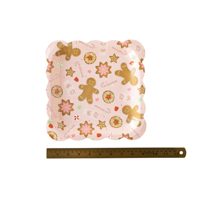 Pink Gingerbread Man Square Paper Plate