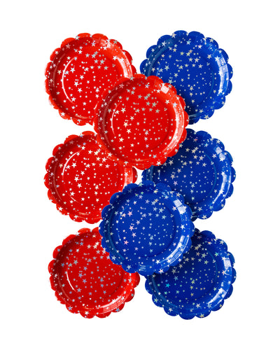 Red/Blue Sparklers Scallop Plate Set