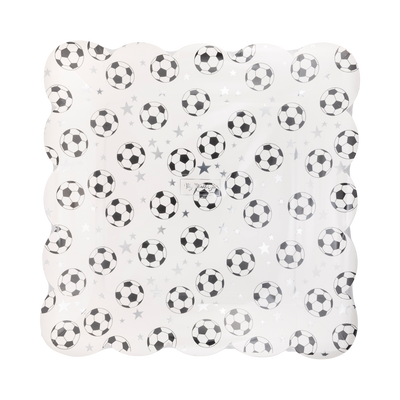 Scattered Soccer Ball Paper Plate