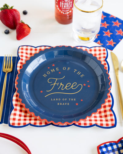 Red & Blue Gingham 9" Paper Plate Set